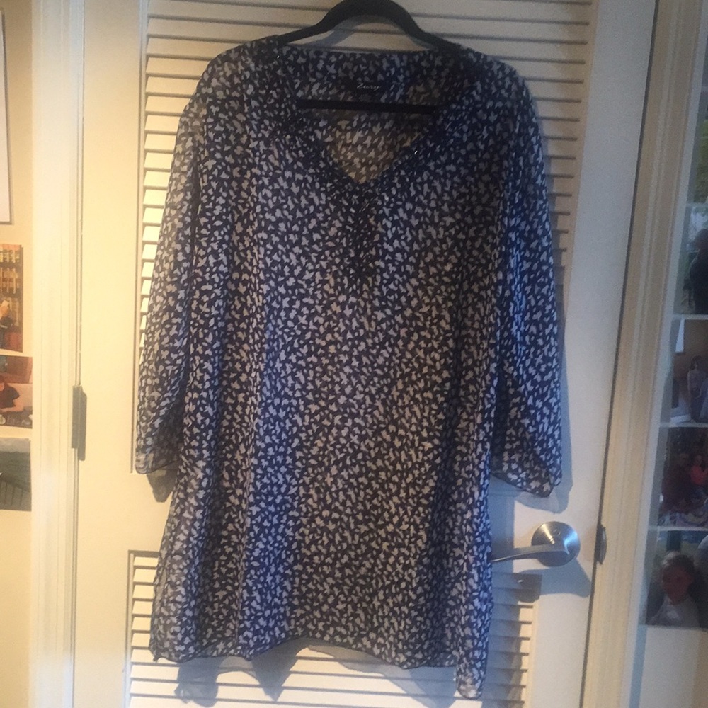 Long B&W Semi Sheer Blouse/Tunic
